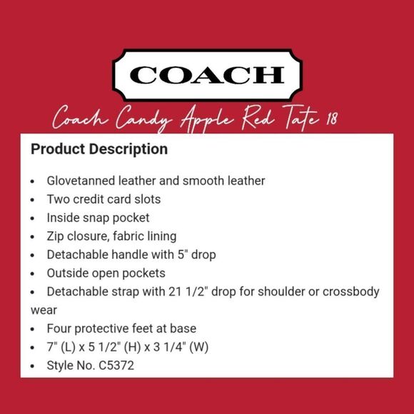 RETAIL Coach Tate 18 in Candy Apple Red - Picture 6 of 14